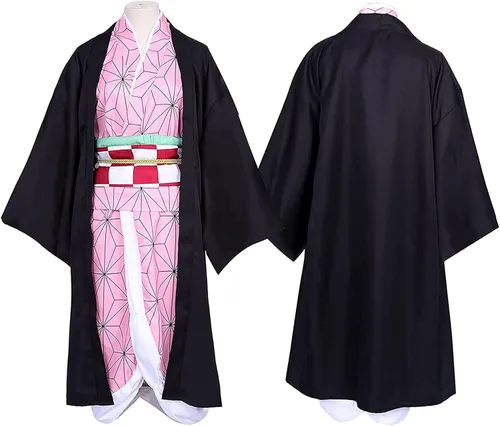 Vista 3 de Conjunto de kimono de anime Nezuko para cosplay, conjunto de uniforme de Halloween + peluca