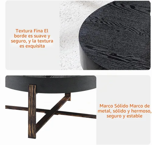 Vista 6 de Mesa de centro redonda de 30.7 pulgadas, mesas de centro modernas para sala de estar, mesa de té circular de madera con patas de metal