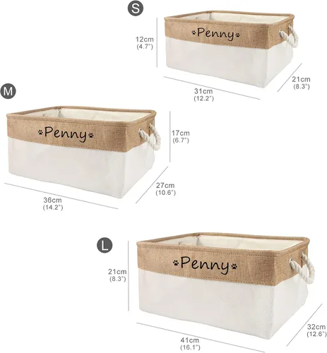 Vista 4 de Cesta de almacenamiento personalizada de juguetes para perros, plegable, caja de almacenamiento con nombre de la mascota, organizador para juguetes
