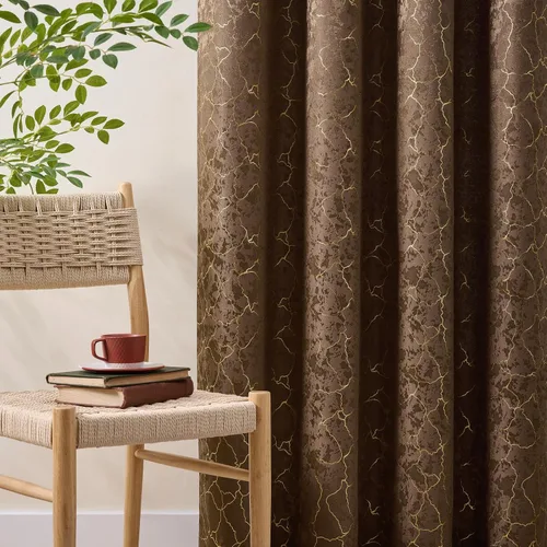 Vista 13 de Cortinas marrones y doradas de 63 pulgadas de largo, 2 paneles de cortinas geométricas para oscurecer la habitación, cortinas con ojales, estampado