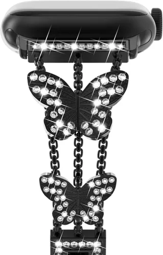 Vista 24 de NewWays for Apple Watch Band Series 11 10 46mm 42mm Series 9/8/7 41mm 45mm Series 6/5/4 40mm 44mm Series 3 42mm 38mm Women, Sparkling Bling Diamonds
