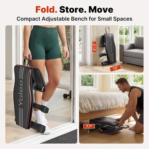 Vista 5 de YOLEO Adjustable Weight Bench for Home Gym, ASTM-Certified 827LBS, 98% Pre-Assembled, Foldable Gym Bench with 84 Positions Incline Decline Flat