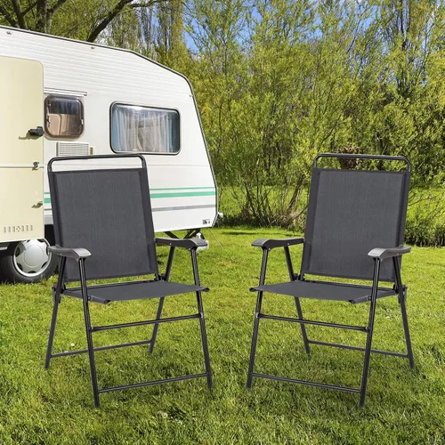 Vista 4 de S AFSTAR Juego de 4 sillas de patio plegables para exteriores, con reposabrazos curvados y respaldo alto, ideal para jardín, campamento, patio