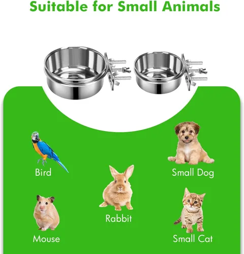 Vista 6 de 2 cuencos pequeños para comida y agua para perros con soporte de abrazadera mejorado, cuencos colgantes de acero inoxidable detectables para perros