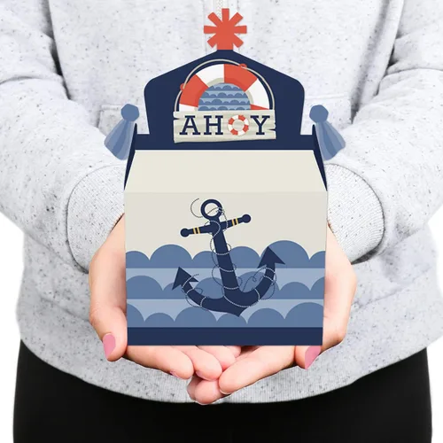 Vista 7 de Big Dot of Happiness Ahoy - Caja náutica para regalos de fiesta, baby shower o fiesta de cumpleaños, cajas a dos aguas, juego de 12