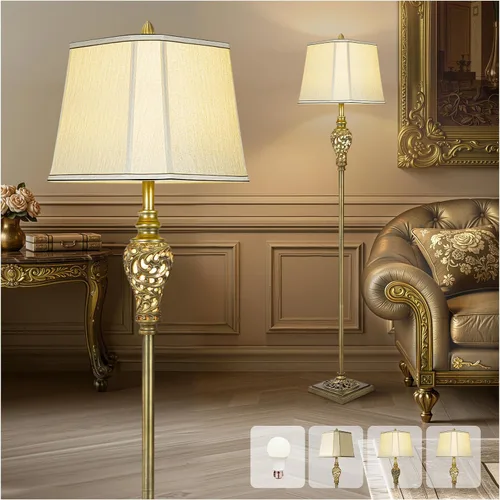 Vista 11 de LuxSight Collection Lámpara de pie rústica de 65 pulgadas de alto con pantalla de tela de lino de esquina de corte de luz nocturna, lámpara de pie