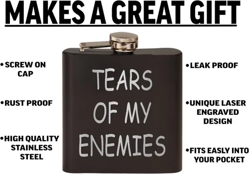 Vista 2 de Rogue River Tactical Funny Tears of My Enemies - Petaca de acero inoxidable de alta calidad, color negro mate, es un gran regalo para él, papá