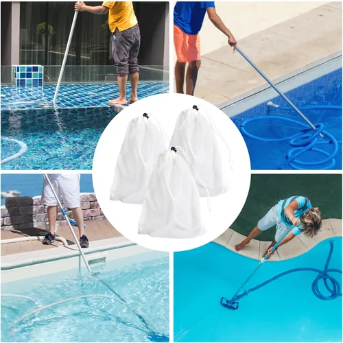 Vista 7 de Paquete de 4 bolsas de filtro al vacío de piscina para aspiradoras de hojas, bolsa de malla fina de 12 x 8.8 pulgadas con cordón de bloqueo, filtro