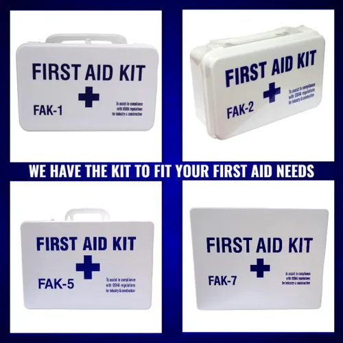 Vista 6 de Kit de emergencia de primeros auxilios Emergencias menores Cumple con ANSI Caja de plástico resistente a la intemperie GRAN TAMAÑO FAK-5