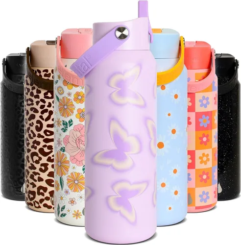 Vista 17 de Elemental Botella de agua aislada de 24 onzas con popote, botellas de agua con núcleo de acero inoxidable 100% a prueba de fugas para viajes, Beige