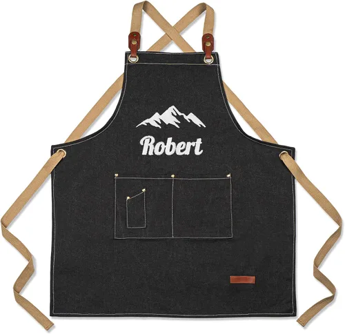 Vista 10 de MT WORLD Delantal de lona para hombre, delantales de cocina personalizados para hombres, delantal de cocina bordado, delantal de chef
