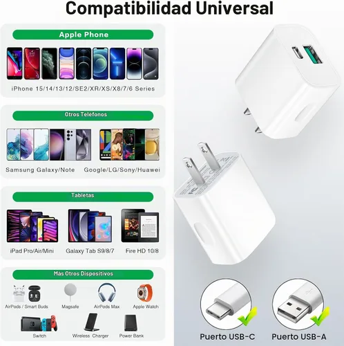 Vista 5 de Bloque de carga USB C, paquete de 5 bloques de carga tipo C, caja de carga rápida PD de 20 W, cubo de ladrillo compatible con iPhone 16/15/14 Pro