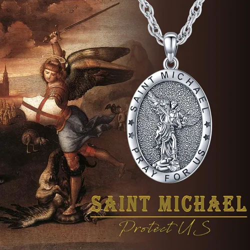 Vista 3 de Friggem Collar con colgante de plata de ley 925 de San MiguelSan CristópaloCruz de JesúsSan Benito para hombres, niños y mujeres, el arcángel, nos