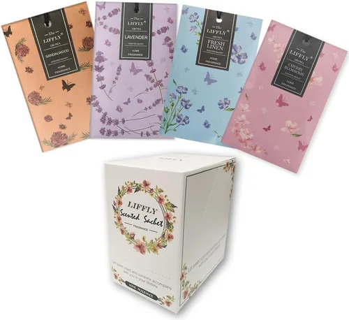 Vista 10 de 13 sobres perfumados para cajones y armarios, 14 paquetes de lavanda, rosa, jazmín, océano, vainilla, sándalo, lino fresco, cerezo, lila, eucalipto