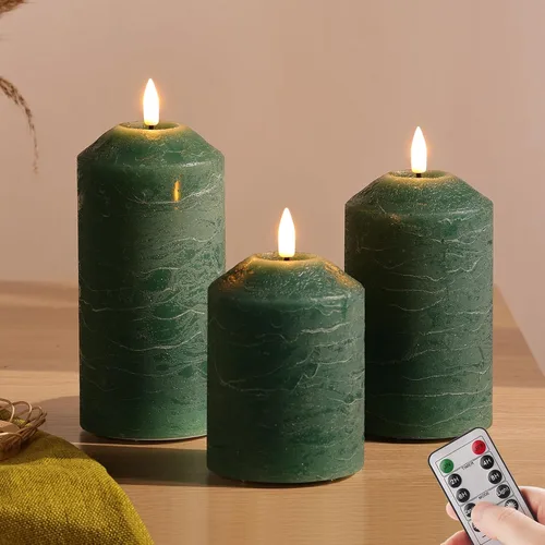 Vista 13 de Velas de pilar sin llama rosa con control remoto, velas LED parpadeantes de cera a pilas, juego de 3 Flickering LED Candles, 2 AA Battery