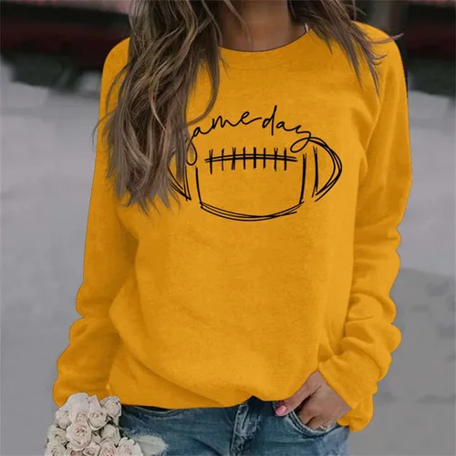 Vista 2 de HAN YUAN Sudadera de manga larga con cuello redondo y estampado gráfico de fútbol americano para mujer