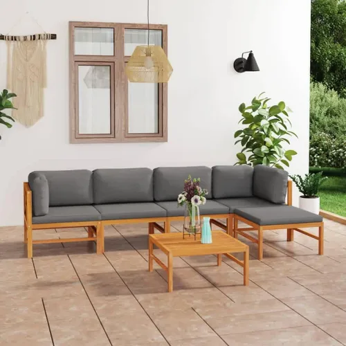 Vista 9 de 4-Piece Patio Lounge Set with Gray Cushions Solid Teak Wood Outdoor Furniture for Garden Balcony Porch Apartment Small Space