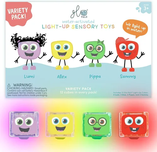 Vista 10 de Paquete de cubos luminosos activados por agua Glo Pals para juego sensorial – Paquete de 12 (Holly Jolly)