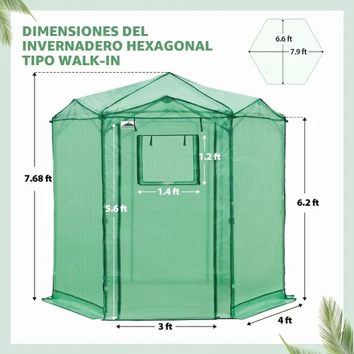 Vista 3 de EAGLE PEAK - Invernadero hexagonal desplegable de 6.6 x 6.6 pies, portátil, para plantas de jardín, para interiores y exteriores, para todo