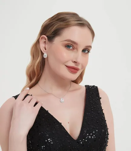 Vista 6 de UDYLGOON Aretes de lágrima de circonita cúbica, juego de joyas para novia, damas de honor, boda, fiesta, baile de graduación, Zirconia cúbica