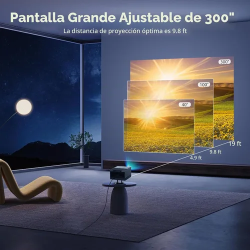 Vista 7 de Proyector 4K con Wifi y Bluetooth, proyector de películas para exteriores con pantalla de 120 pulgadas, proyector inteligente para el hogar con 1000