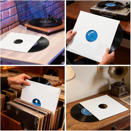 Vista 6 de Paquete de 10 chaquetas de disco de vinilo blancas de 12 pulgadas, cubiertas de álbum LP pesadas de 350 GSM con agujero central, fundas de repuesto