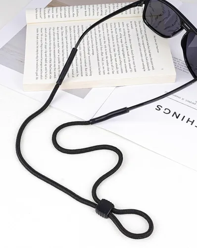 Vista 4 de BILIONE Correa trenzada para lentes, lentes y lentes de sol para hombres y mujeres, soportes negros para lentes alrededor del cuello para deportes