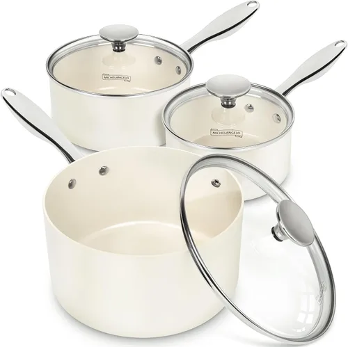 Vista 15 de MICHELANGELO Cacerola de 1 cuarto de galón con tapa, cacerola de salsa de cerámica antiadherente con mango de acero inoxidable, cacerola de 1 cuarto