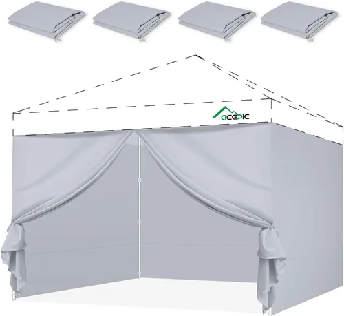 Vista 11 de ACEPIC Paredes laterales de 10 x 10 pies con puerta para toldo, azul (solo 4 paredes laterales) Carcasa de privacidad impermeable con 99%