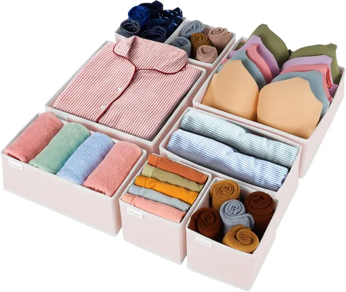 Vista 11 de Criusia Organizador de cajones de ropa, paquete de 8 organizadores de cajones para ropa interior, caja de almacenamiento de tela plegable