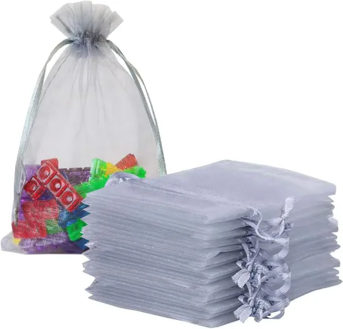 Vista 10 de Paquetes de 50 bolsas de organza de regalo de 4 x 6 pulgadas, cordón negro a granel para baby shower, Navidad, cumpleaños de profesores, recuerdos