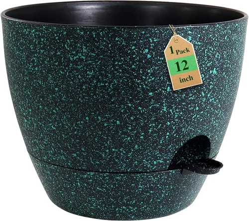Vista 13 de Macetas de 8 pulgadas con riego automático, juego de 2 macetas de plástico con agujeros de drenaje de malla para plantas de jardín y flores, macetas