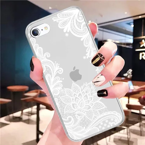 Vista 5 de Funda de teléfono para iPhone SE 2020, iPhone 8, iPhone 7, funda delgada a prueba de golpes con patrón floral transparente suave y flexible TPU