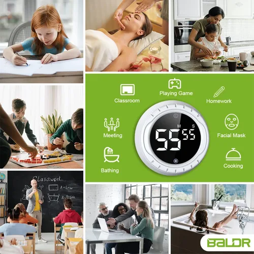 Vista 7 de BALDR Temporizador digital de cocina con pantalla de escritorio giratoria, imán fuerte, cuenta arriba/abajo y alertas de pitido, temporizador