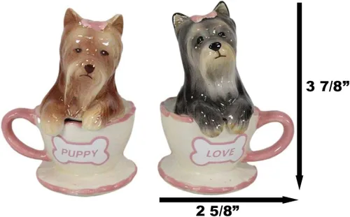 Vista 3 de Ebros - Juego de salero y pimentero de cerámica de Yorkshire Terriers Yorkie de cerámica con tazas de té, juego de salero y pimentero, figuras