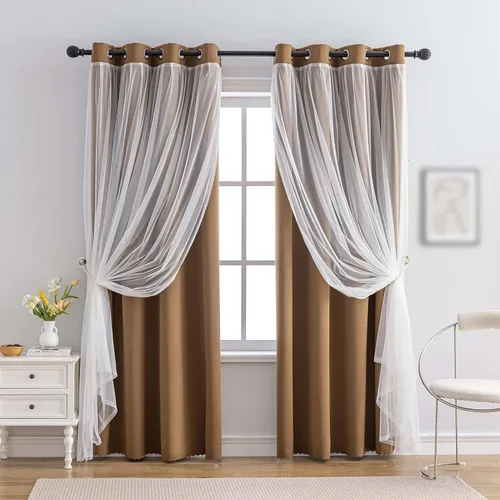 Vista 17 de indistar Cortinas Oscuras para el Hogar de Doble Capa con Capa Sólida y Transparente, Par de Paneles de Cortina con Ojales en la Parte Superior, 52