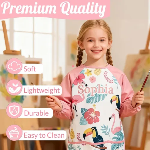 Vista 5 de Delantal de pintura para niños con nombre personalizado para niños, impermeable, manga larga para artista, bata de arte personalizada