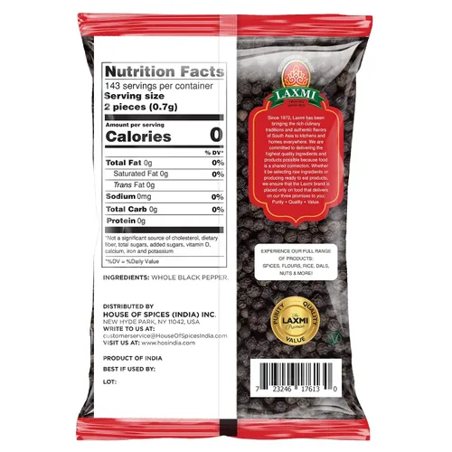 Vista 2 de Laxmi Pimienta negra entera gourmet (granos de pimienta) - 3.5oz