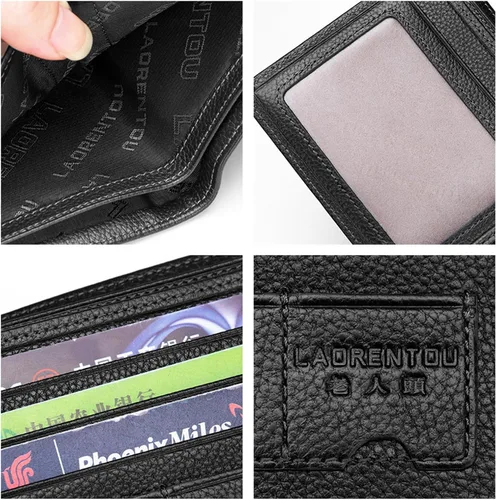 Vista 10 de LAORENTOU Billeteras de cuero genuino para hombre, billeteras plegables con cremallera, bolsillo para monedas, casual, cartera delgada