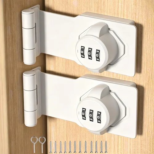 Vista 10 de Cerradura y pestillos para puerta corrediza de granero de 90 grados – Cerraduras rotativas con contraseña de gabinete para armario, cobertizo