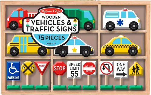 Vista 6 de Vehículos y señales de tráfico de madera Melissa & Doug con 6 autos y 9 signos