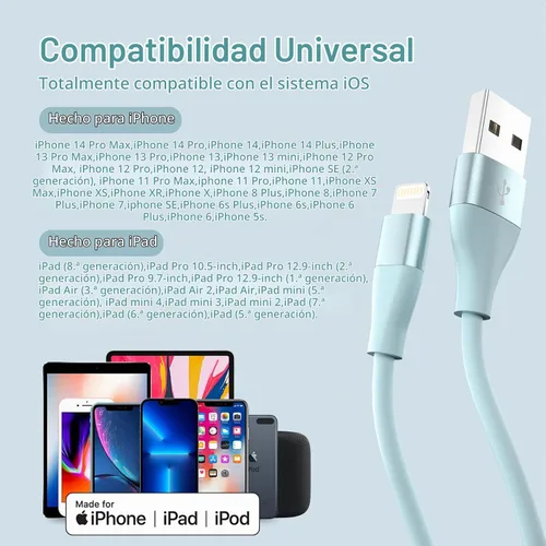 Vista 7 de Cargador de iPhone [certificado Apple MFi] Paquete de 3 cables Lightning de 10 pies de carga rápida para iPhone compatible con iPhone 13, 12, 11 Pro