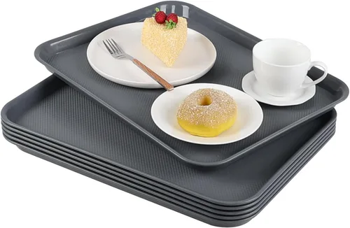 Vista 7 de Readsky 6 paquetes de bandejas de plástico para servir, bandejas de plástico de comida rápida de 17.2 x 13.4 pulgadas, bandeja rectangular gris