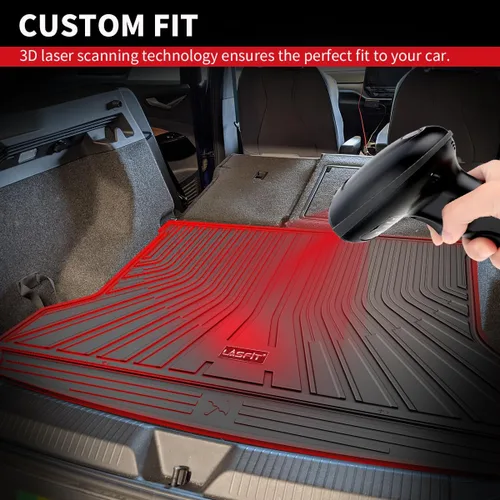 Vista 2 de LASFIT - Tapete de carga 3D para maletero de Volkswagen VW2018-2024 (ajuste 5 asientos), protección para todo tipo de clima, tapete de TPE de alta