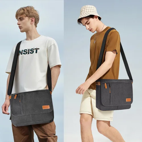 Vista 2 de Estarer Bolsas de mensajero para hombres de 13 a 13.3 pulgadas, resistente al agua, bolsa de lona para trabajo, oficina, viaje, bolso cruzado