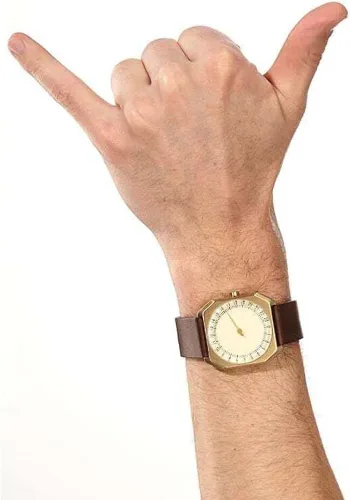 Vista 2 de slow Jo 18 - Reloj suizo de 24 horas con una sola mano - Oro con correa de piel marrón oscuro