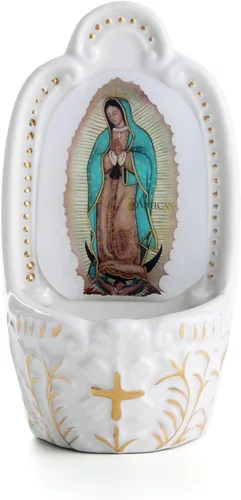 Vista 9 de KOMI Fuente de Agua Bendita Católica de la Sagrada Familia de Porcelana para Entrada del Hogar Iglesia Decoración Colgante de Pared Gran Regalo