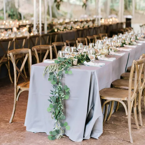 Vista 6 de CQURE Guirnalda de Eucalipto de 14 Piezas, Hojas de Eucalipto Artificiales Guirnalda de Verdor de Mesa Corona Enredaderas para Boda Fiesta Mesa