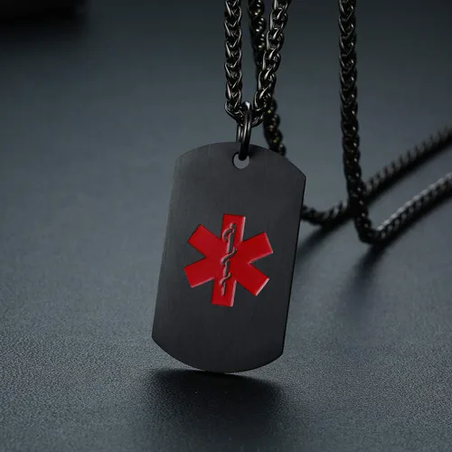 Vista 81 de VNOX Collar con colgante personalizado de acero inoxidable con grabado personalizado para identificación de alerta médica de emergencia para hombres