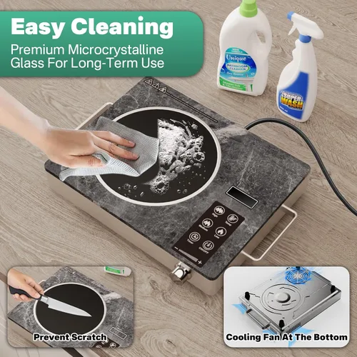 Vista 7 de 3500W Single Ceramic Hob with Marble Finish, Portable Infrared Hot Plate with Rotary Control, Safety Lock & Timer, Electric Cooker Compatible with